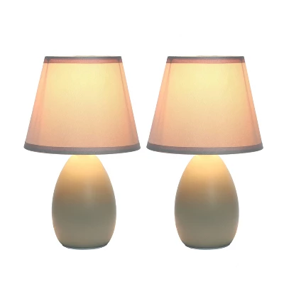 9.45" 2pk Petite Ceramic Oblong Bedside Table Desk Lamps With Matching Tapered Drum Shade Gray - Creekwood Home