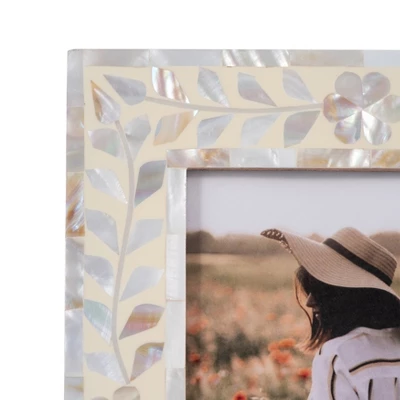 Mother Of Pearl Picture Frame - Handcrafted Coastal Design - Decorative Photo Frame For Home, Office, Bedroom, Living Room - 10" Ivory & Tan - Image 4