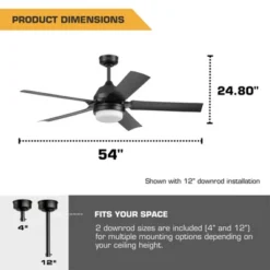 Mule 54 Inch Outdoor Ceiling Fan With Light, Remote Control, Reversible Motor, 6 Speeds And 5 Blades, Wet Rated For Outdoors Setting, Matte Black