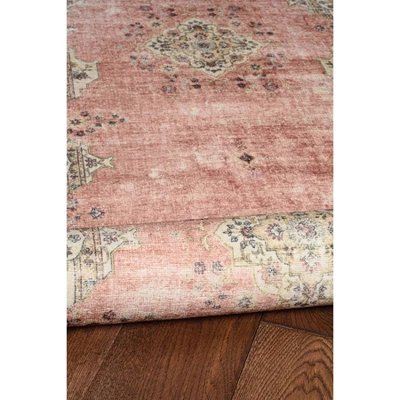 2'x8' Washable Blanton Rug Pink/Ivory - Linon: Rubber Backed, Stain-Resistant, Low Pile, Traditional Medallion Design - Image 3