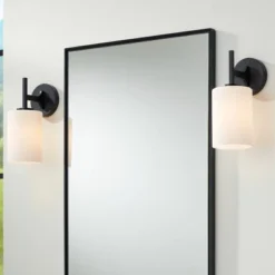 Possini Euro Design Nanni 12" High Modern Wall Sconce Light Lamp Fixture Mount Set Of 2 Bathroom Bedroom Hardwired Matte Black Milk Glass Shade