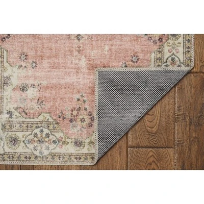 2'x8' Washable Blanton Rug Pink/Ivory - Linon: Rubber Backed, Stain-Resistant, Low Pile, Traditional Medallion Design - Image 2
