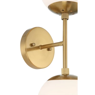 Possini Euro Design Oso Mid Century Wall Light Sconces Set Of 2 Soft Gold Hardwire 6" 2-Light Fixture Opal Glass For Bedroom Home - Image 8