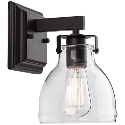 Possini Euro Design Bellis Industrial Modern Wall Light Sconce Bronze Hardwire 6" Fixture Clear Glass Shade For Bedroom Bedside Bathroom Vanity Home - Image 5