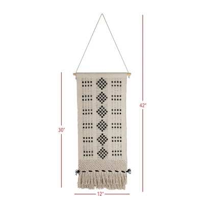 Hand Woven Geo Pattern Wall Art Black Cotton & Wood Dowel By Foreside Home & Garden - Image 5