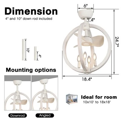 Parrot Uncle 18.4" Antique White Indoor Bladeless Ceiling Fan, Modern - Image 5