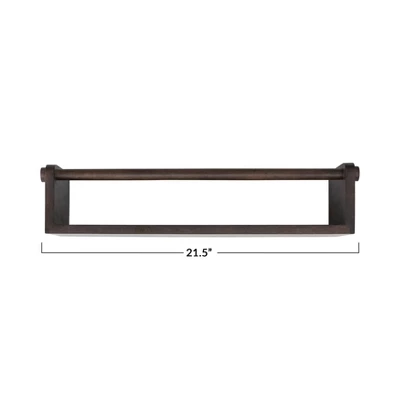 Storied Home Mango Wood Wall Shelf With Rod, Espresso Finish