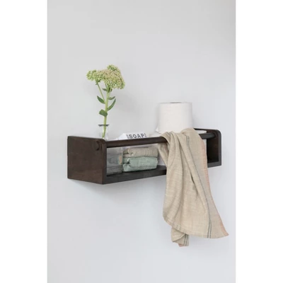 Storied Home Mango Wood Wall Shelf With Rod, Espresso Finish - Image 3