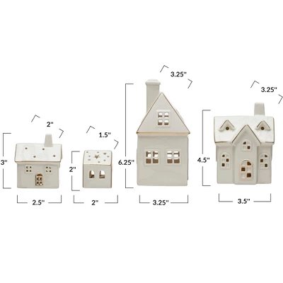 Storied Home Stoneware Village With LED Lights And Electroplating, White, Set Of 4