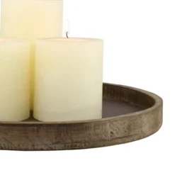 11.8" Rustic Round Wood Tray Brown - Stonebriar Collection