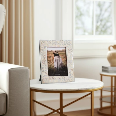 Mother Of Pearl Picture Frame - Handcrafted Coastal Design - Decorative Photo Frame For Home, Office, Bedroom, Living Room - 10" Ivory & Tan - Image 8